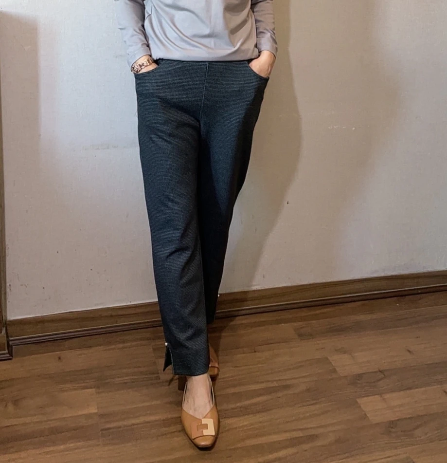【不要上架】韩国秋季千鸟格暗格珍珠装饰显瘦女士休闲裤68