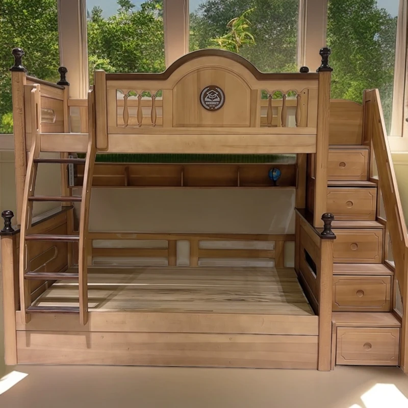 全实木上下床木蜡油高低床两层儿童床北美子母床环保双层床高箱