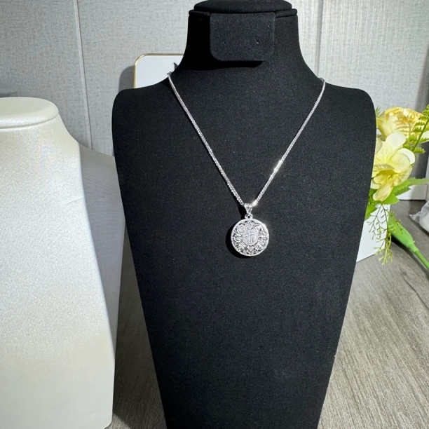 吊坠足银 吊坠足银990铂金色八宝罗盘足银新中式圆盘吊坠