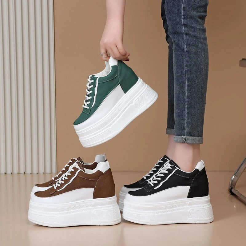 12公分春秋女鞋春款隐形厚底10cm小个子超火松糕板鞋百搭小白鞋