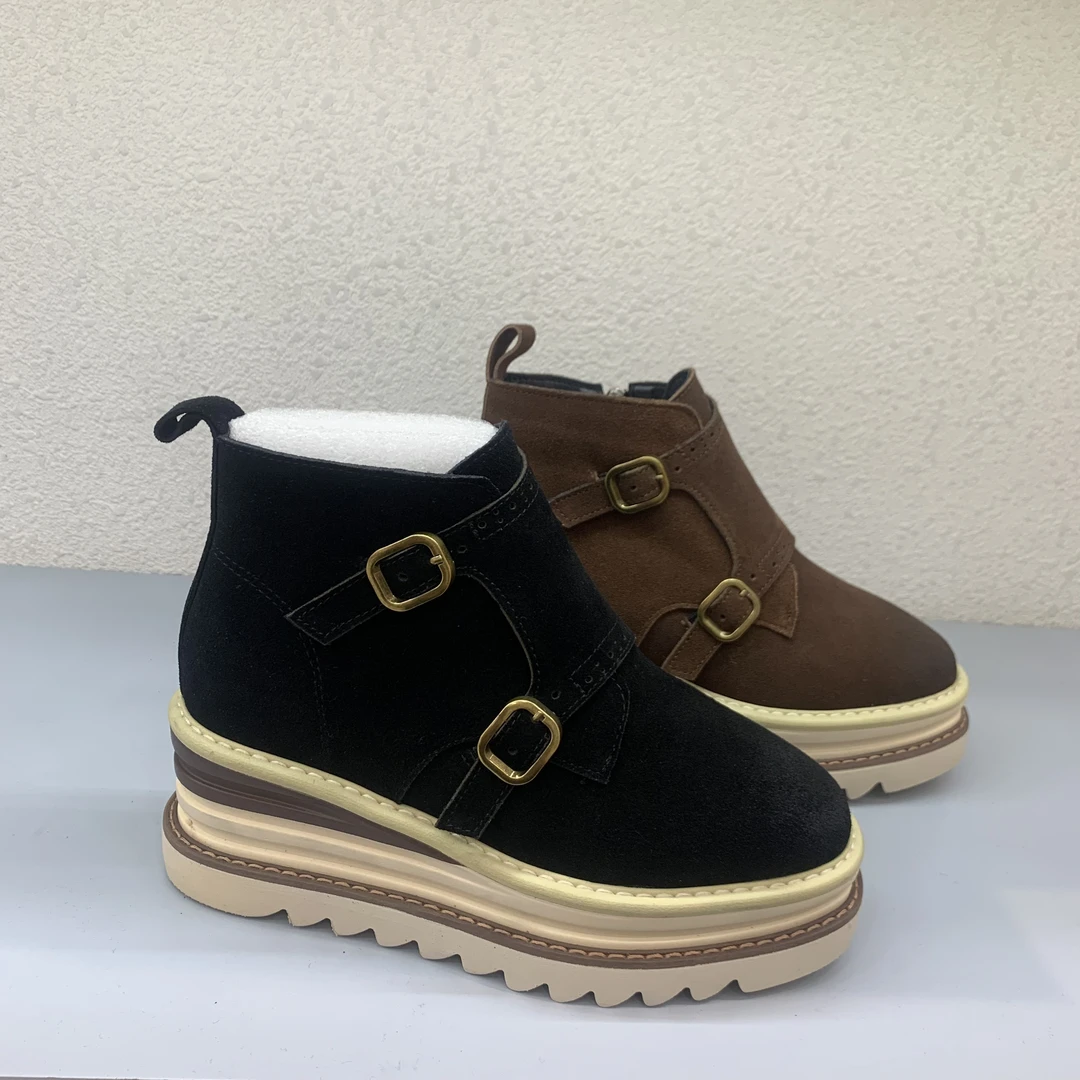 7cm厚底马丁靴女松糕瘦瘦靴2024年秋冬新款高跟坡跟短靴