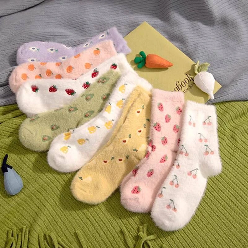 可爱水貂绒袜子女中筒袜秋冬季加绒加厚保暖珊瑚绒睡眠袜毛毛长袜