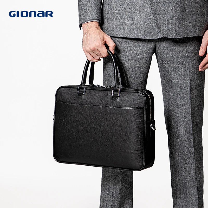 GIONAR品牌真皮手提包男士出差专用商务电脑办公牛皮大容量公文包