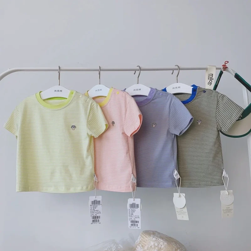 @6412米乐熊男女宝手抓饼条纹短袖上衣儿童衣服短BK6412SB151夏季