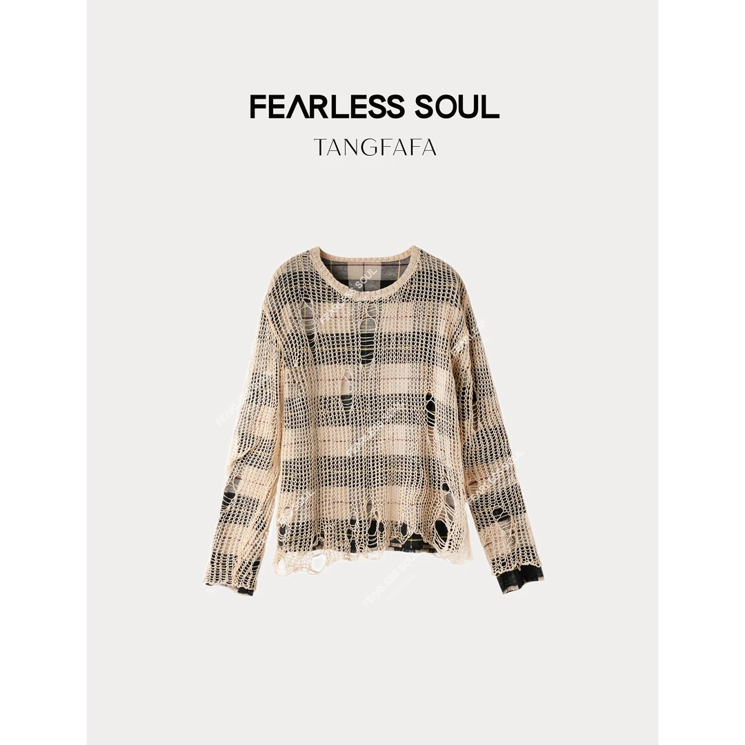 TFF X FS【S LINE】做旧破洞镂空叠层圆领针织衫 S6362 *