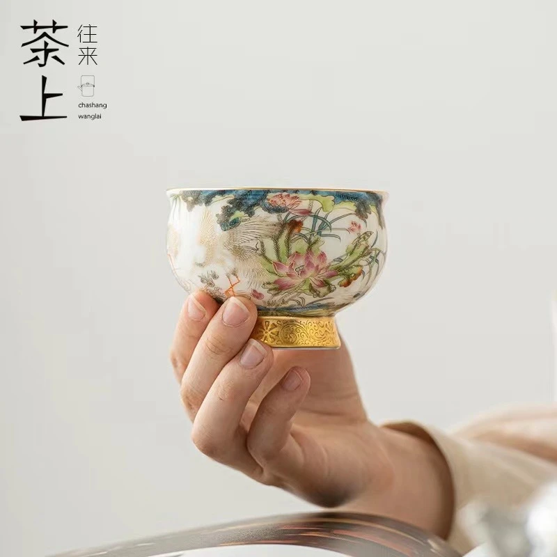 高端德化羊脂玉白瓷主人杯高足杯仙鹤A1335