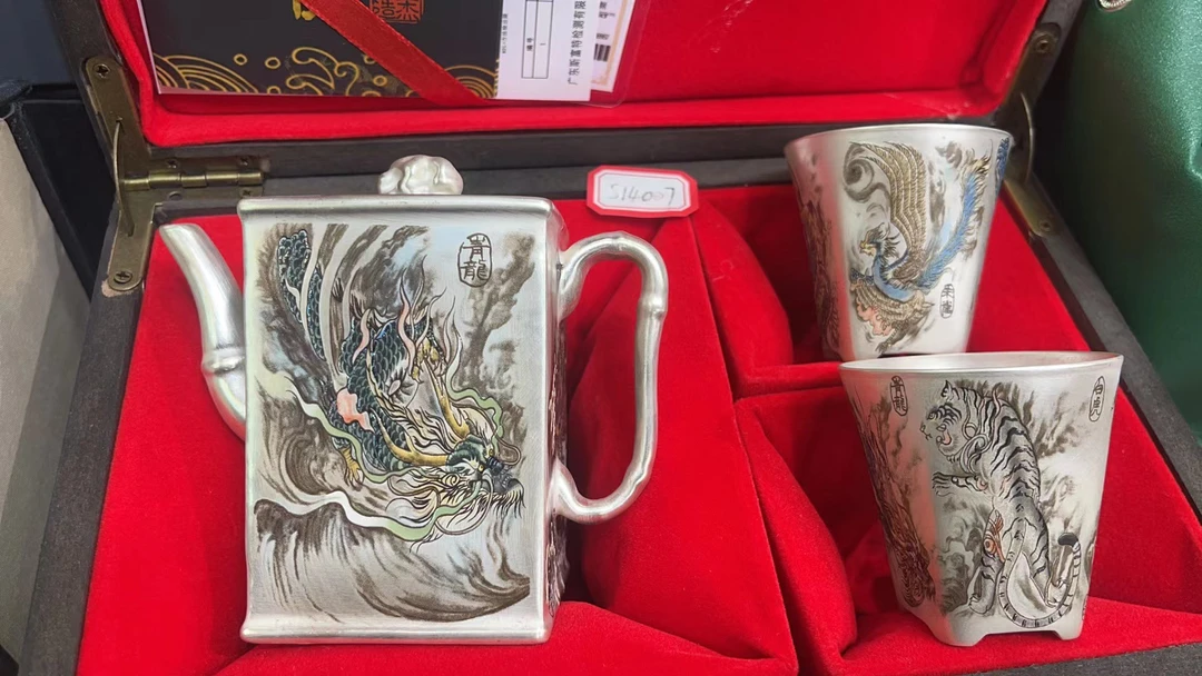 高档四方神兽包银茶壶周鸿杰羊脂玉瓷茶具轻奢礼盒装s14007