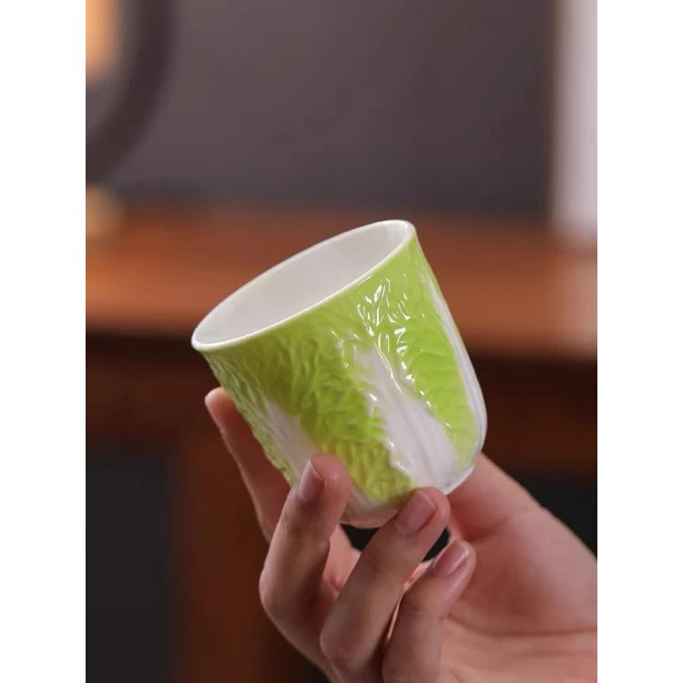 白菜（百财）羊脂玉白瓷主人杯浮雕陶瓷创意高颜值个人品茗杯S02006