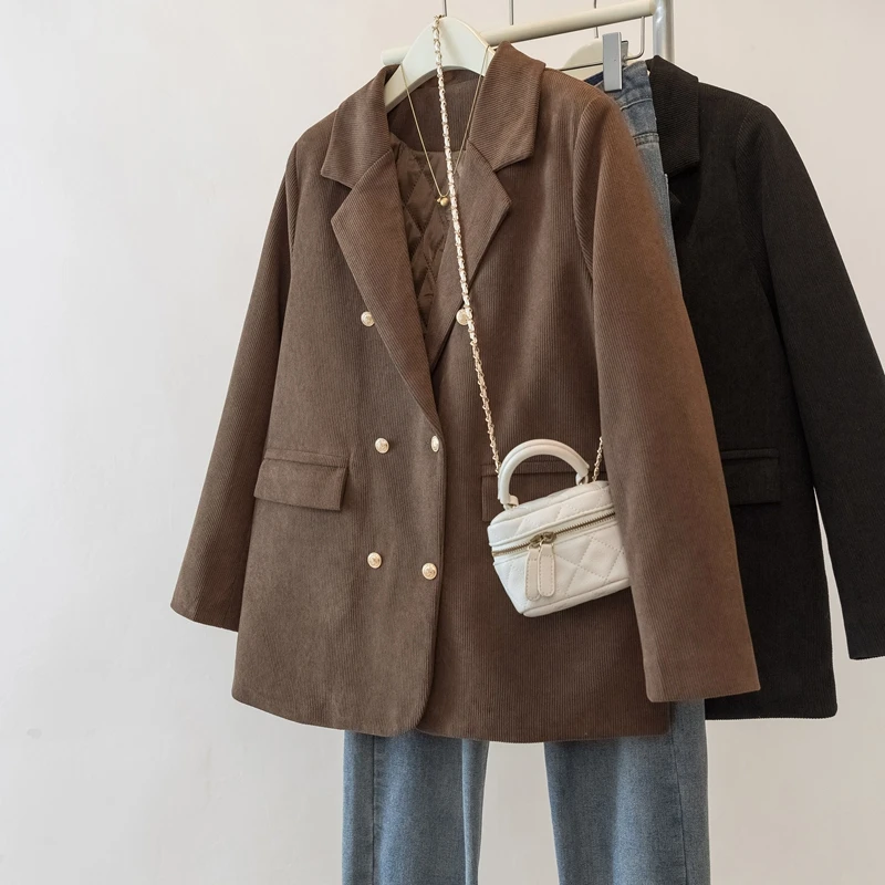 大码女装2024秋冬新款排扣口袋长袖加厚上衣外套1630