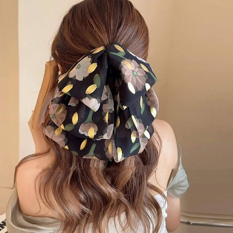 法式复古风金梦浪漫百搭碎花抓夹优雅气质百搭马尾鲨鱼夹头饰发饰