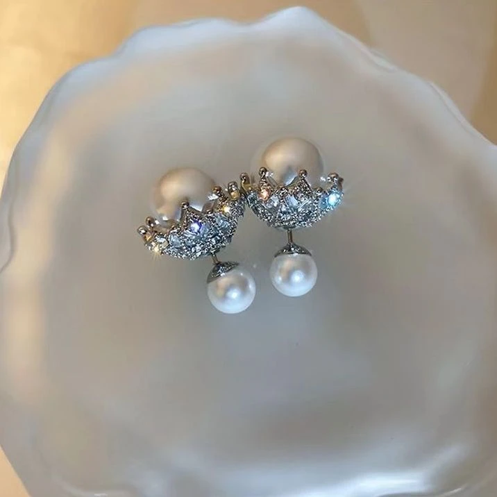 合金耳饰 前后小香风珠珠耳环轻奢高级感耳钉女小众设计感耳饰品