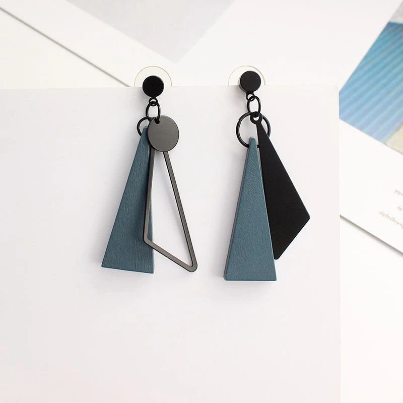 合金耳饰 新款潮雾霾蓝冷淡风显脸瘦不对称黑色耳环女网红圆脸