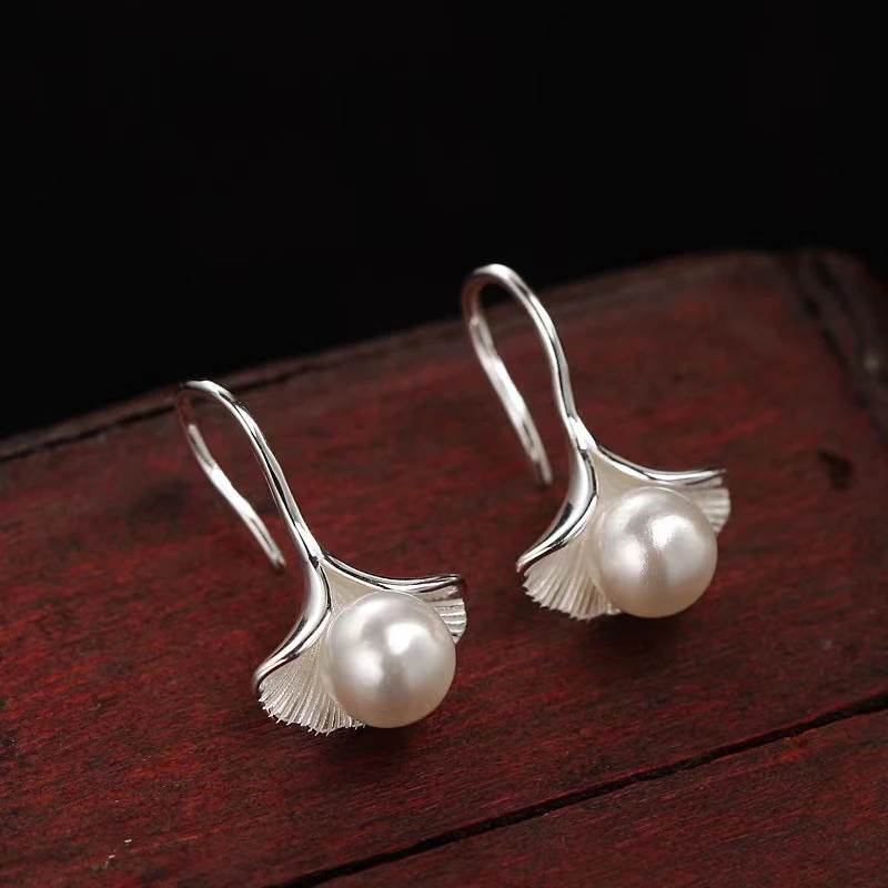 合金耳饰 珠珠耳饰叶子耳钉女高级感耳饰耳勾轻奢银耳环2024新款