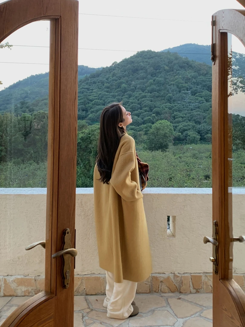 【秋冬战袍】绵羊毛+桑蚕丝+兔毛双面绵羊毛大衣长毛宽松慵懒长款