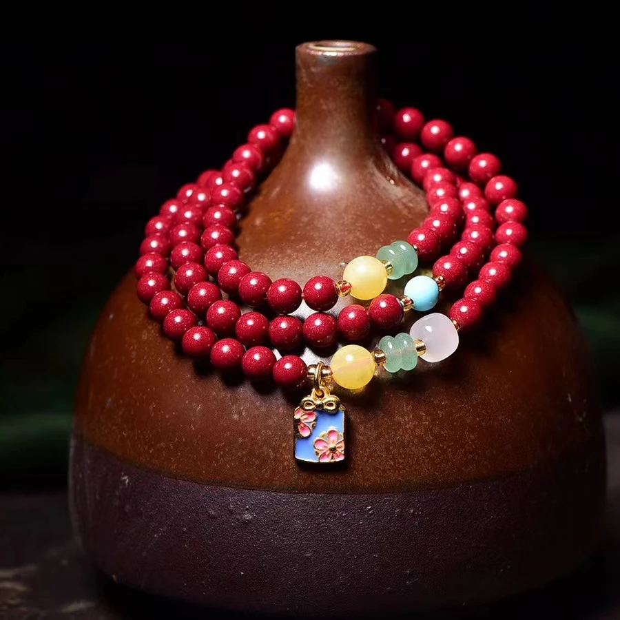 含辰砂工艺品保真朱砂高含量紫金砂三圈原创款式手链女款手串