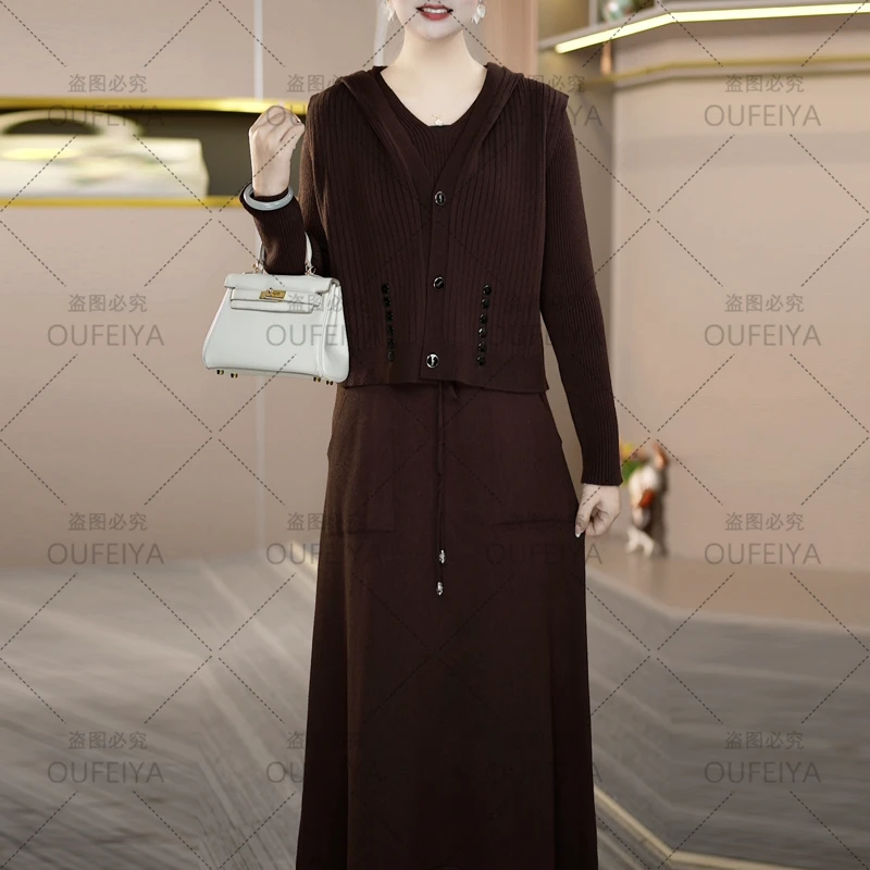 韩系连帽秋季两件套连衣裙休闲简约时尚优雅女装