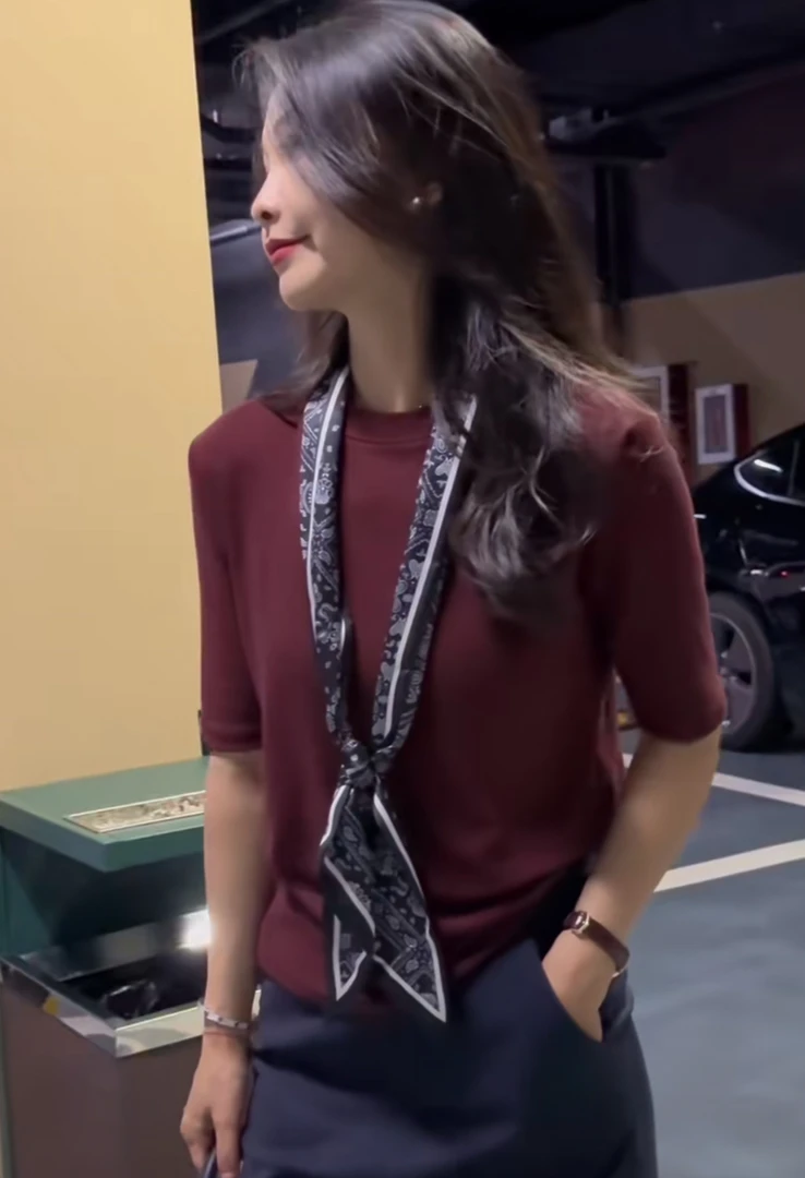 精品棉中袖圆领新款百搭T恤女#