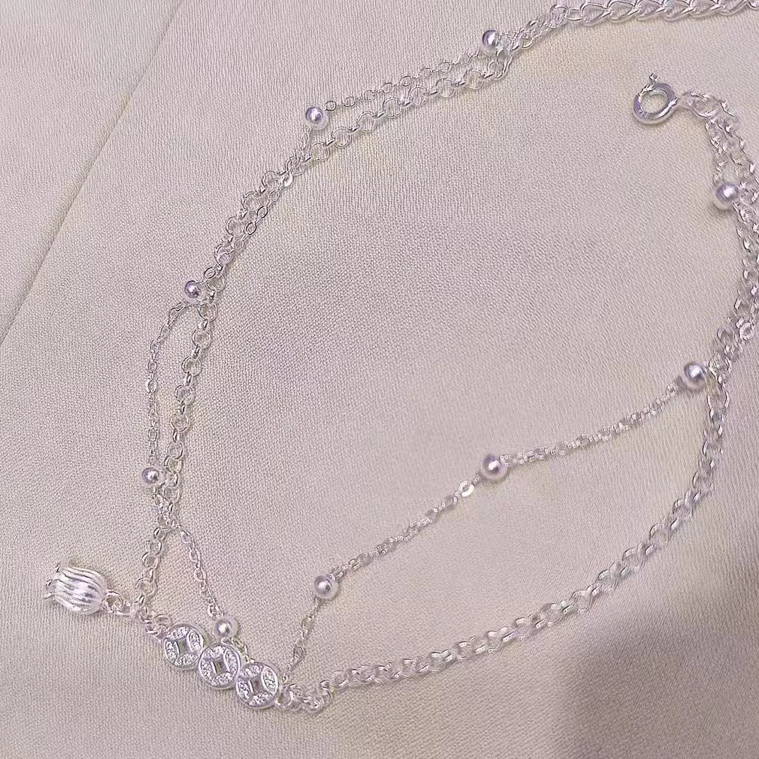 足银脚链 990足银双层钱币北斗七星银脚链女162