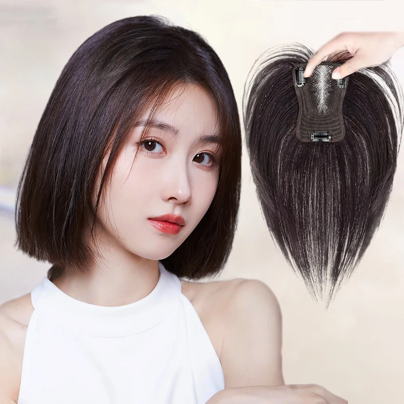 新款蝶型瑞士网假发片头顶增发量补发片女士盖白发真发补发块透气