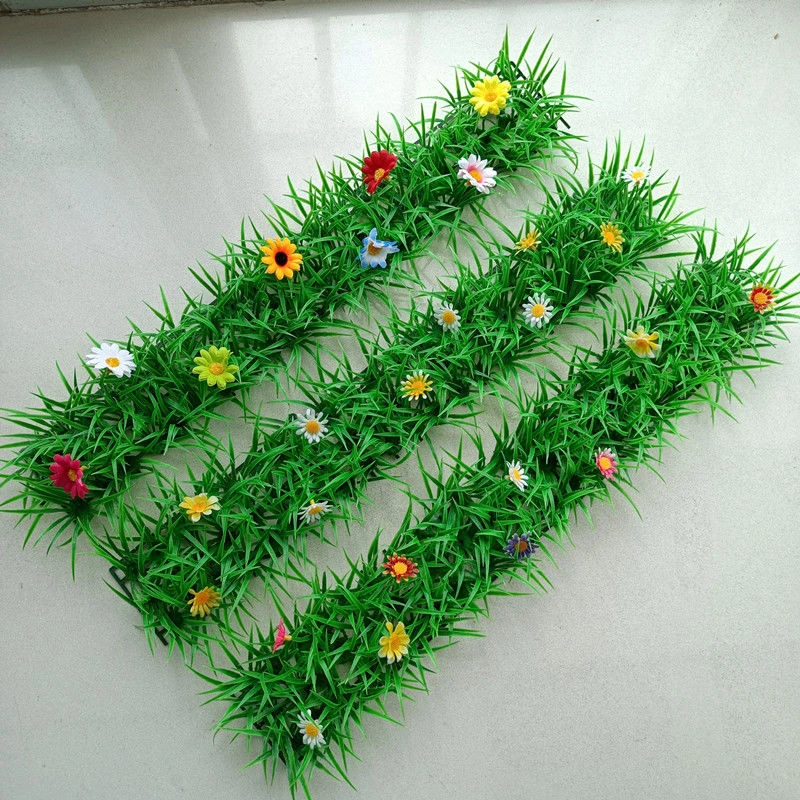 仿真草坪餐厅火锅店带花隔断装饰楼梯墙角美化假草坪凹槽塑料花草