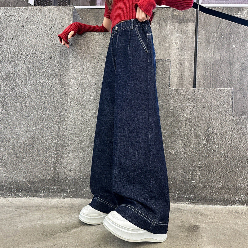 女童秋装裤子2024新款洋气女大童秋季牛仔裤儿童纯色微喇宽腿裤潮