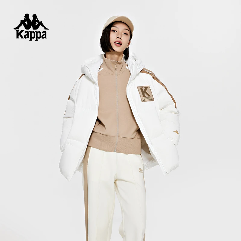 卡帕kappa连帽羽绒服男女冬短款户外面包服保暖防寒服K0DZ2YY70D