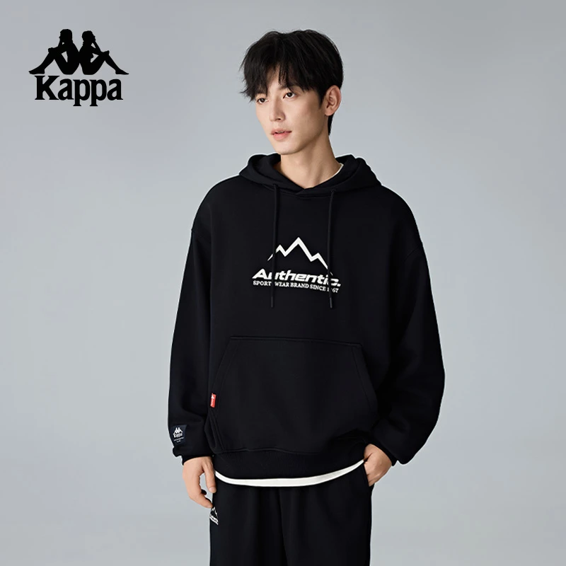 Kappa卡帕背靠背秋冬新款加绒连帽运动卫衣百搭上衣针织套头衫男