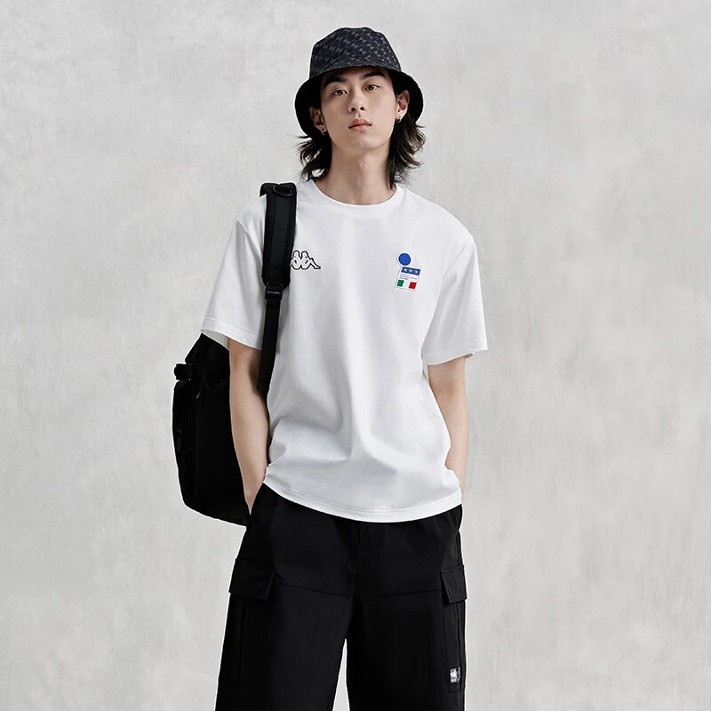 KAPPA/背靠背运动短袖透气学院欧若风刺绣户外情侣圆领美式训练服