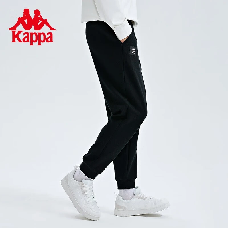kappa卡帕运动裤2022新款男秋针织长裤黑色休闲小脚卫裤K0C52AK61