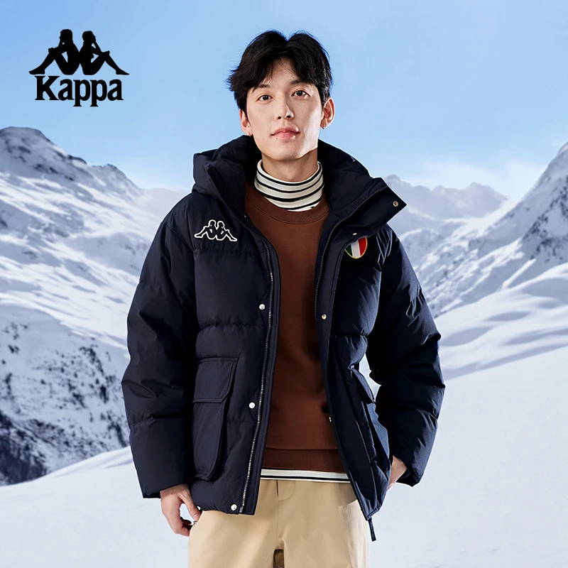 Kappa卡帕背靠背新款冬季运动羽绒服男户外连帽外套女保暖防寒服