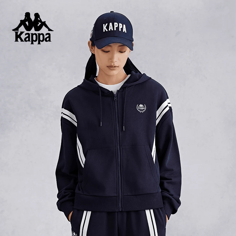 Kappa2024新款女秋时尚舒适户外运动复古针织跑步连帽组合套装