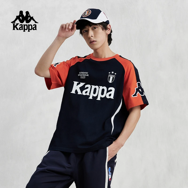 Kappa卡帕复古短袖2024新款男夏插肩休闲T恤撞色半袖K0E32TD17