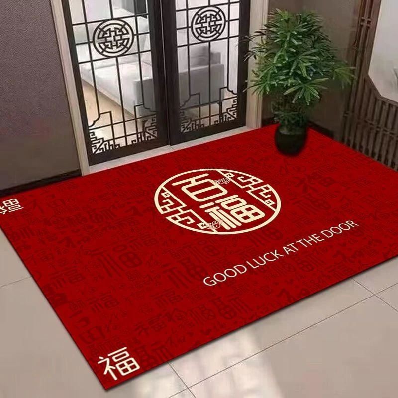 硅藻泥红色喜庆中式入户进门地垫玄关垫门口地垫客厅进门地毯加厚