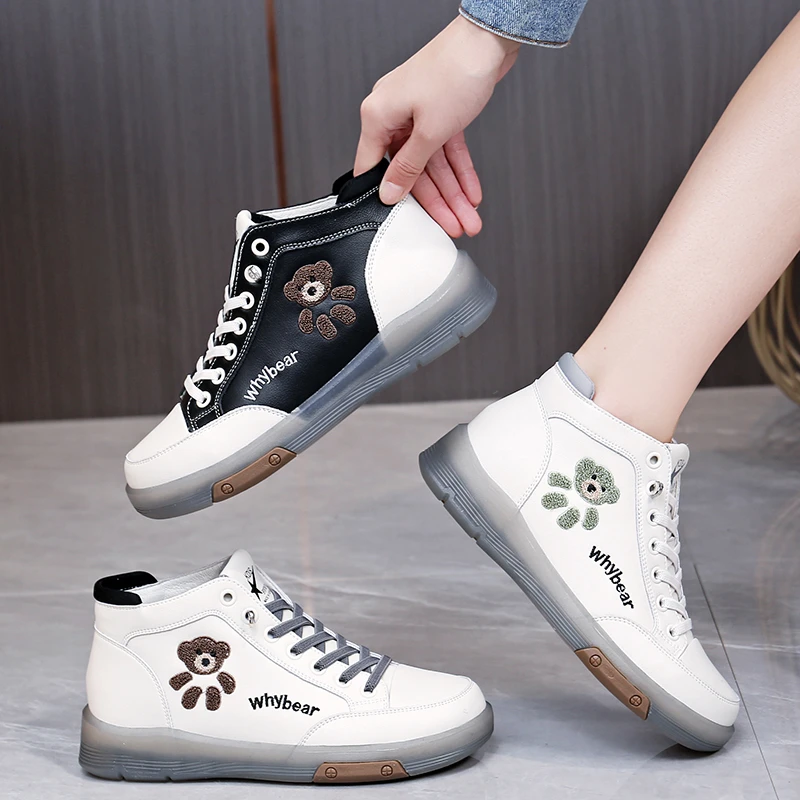 2024爆款秋季小白鞋真皮女鞋一脚蹬休闲百搭牛筋底软底高帮妈妈鞋