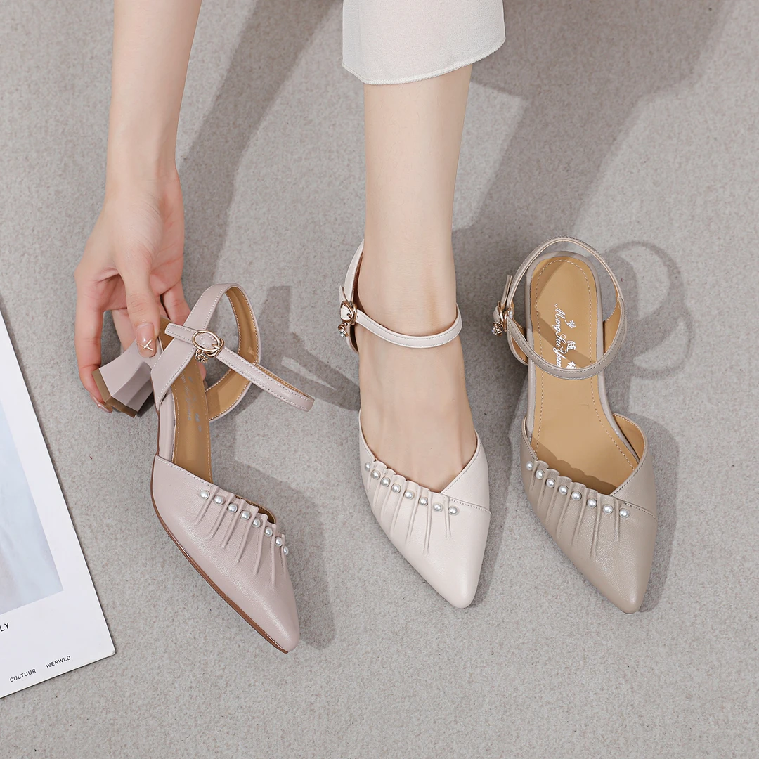 时尚百搭女鞋2024新款夏季粗跟单鞋凉鞋气质一字带法式包头女凉鞋