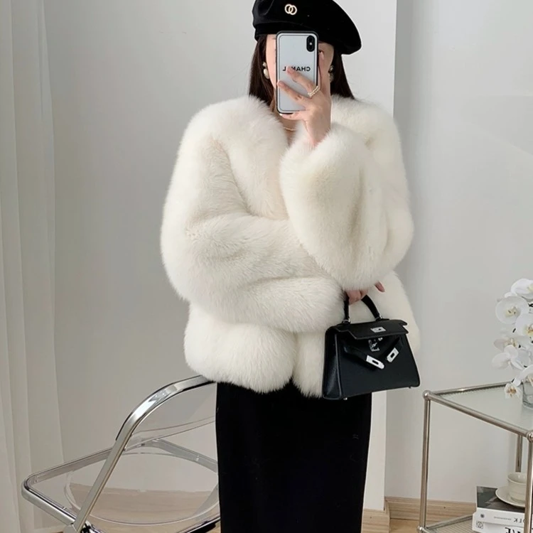 进口整皮狐狸毛皮草外套女短款新款2024冬季爆款气质名媛皮草女