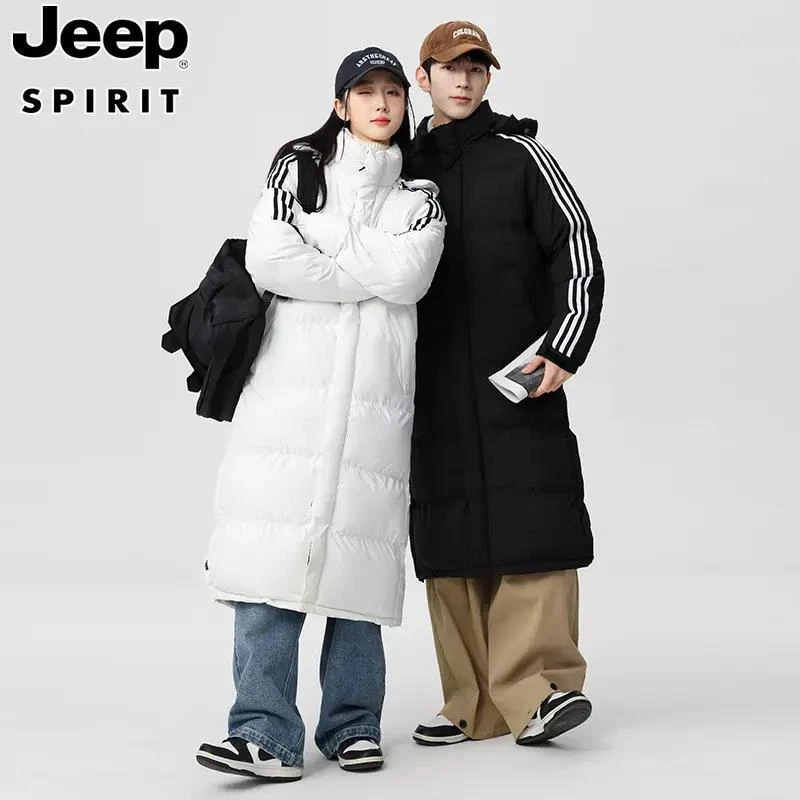 JEEP吉普情侣长款棉服男女冬季加厚过膝学生百搭大衣休闲保暖外套