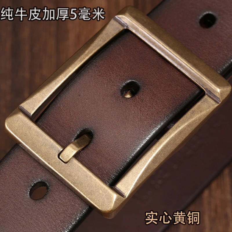 加厚牛仔裤纯牛皮裤腰带男款休闲复古做旧皮带男真皮黄铜针扣厚重