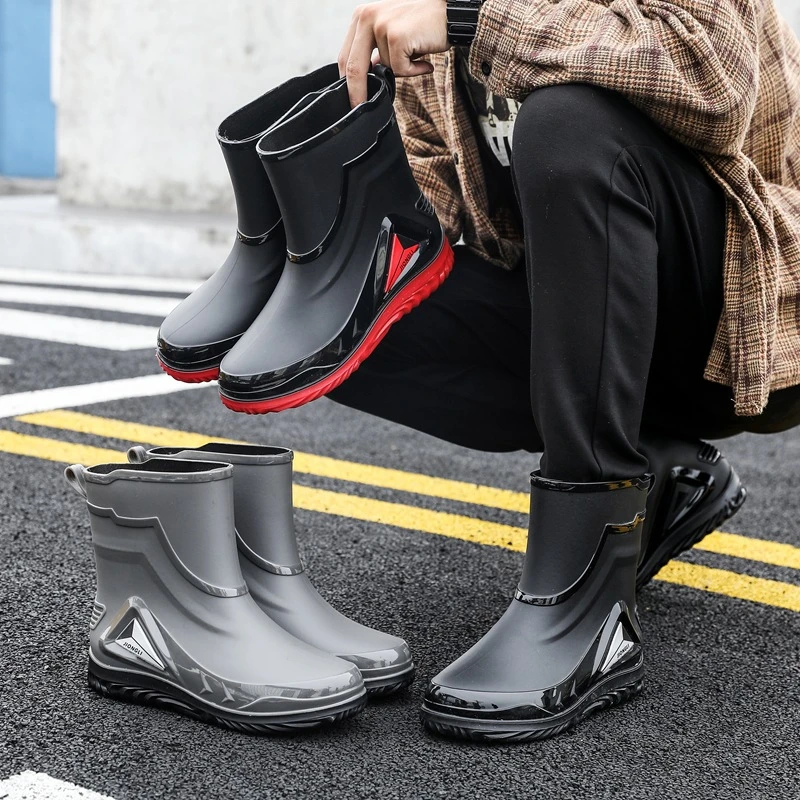 高品质束口时尚雨鞋男士新款短筒防滑中筒雨靴短款水鞋加绒