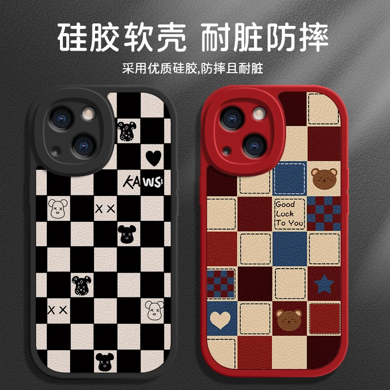 【苹果/华为/荣耀/OPPO/vivo/小米】格子暴力熊小羊皮防摔手机壳
