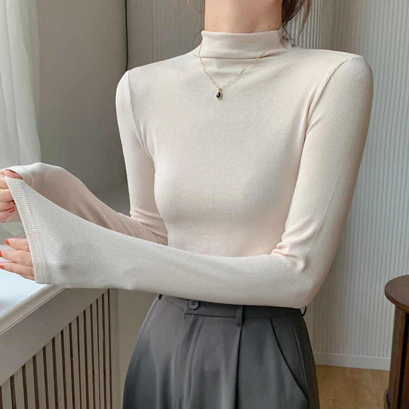 早秋冬季螺纹半高领内搭打底衫女装秋装2025年叠穿长袖t恤女上衣