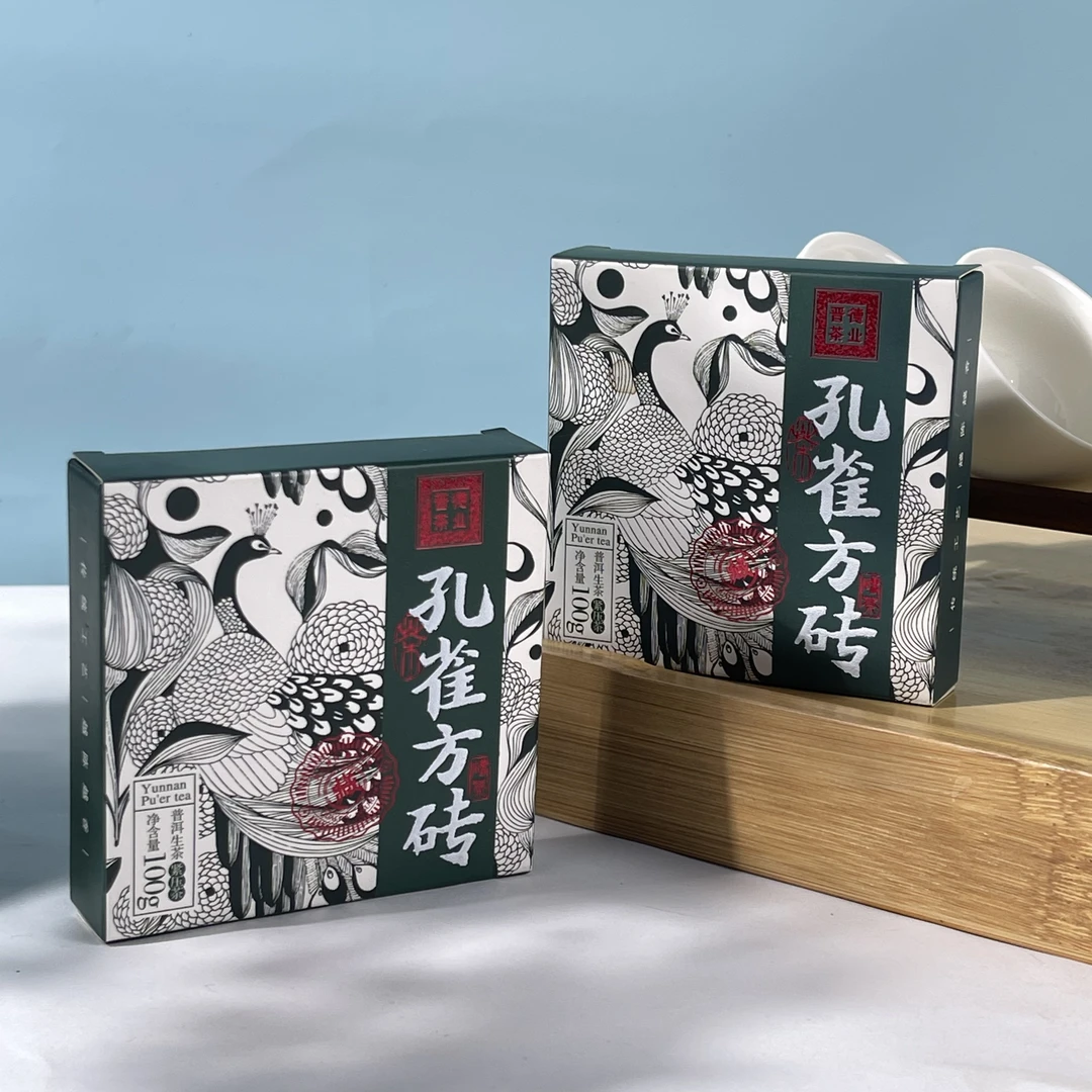 晋德茶业·2023年 孔雀方砖 普洱茶（生茶）100g