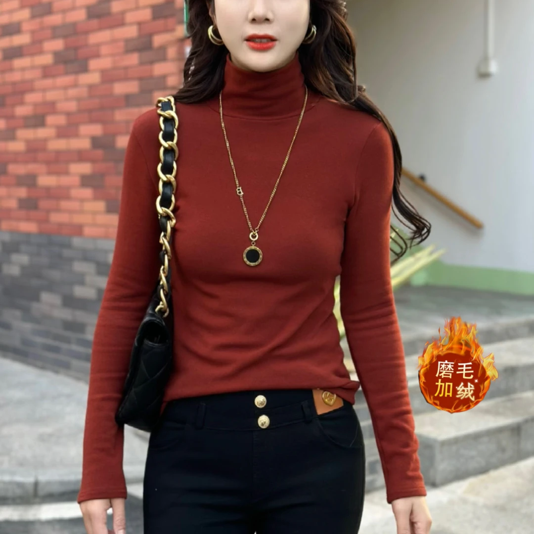【加绒加厚】秋冬高领打底时尚长袖洋气修身内搭打底衫春秋3619