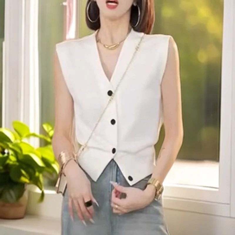 法式轻奢高端显瘦V领西装马甲女夏季款外搭叠穿薄款坎肩上衣1998