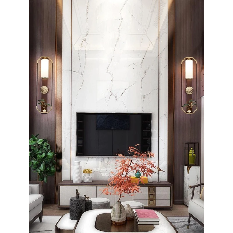 新中式壁灯全铜古风客厅过道走廊背景墙壁灯禅意实木卧室床头壁灯