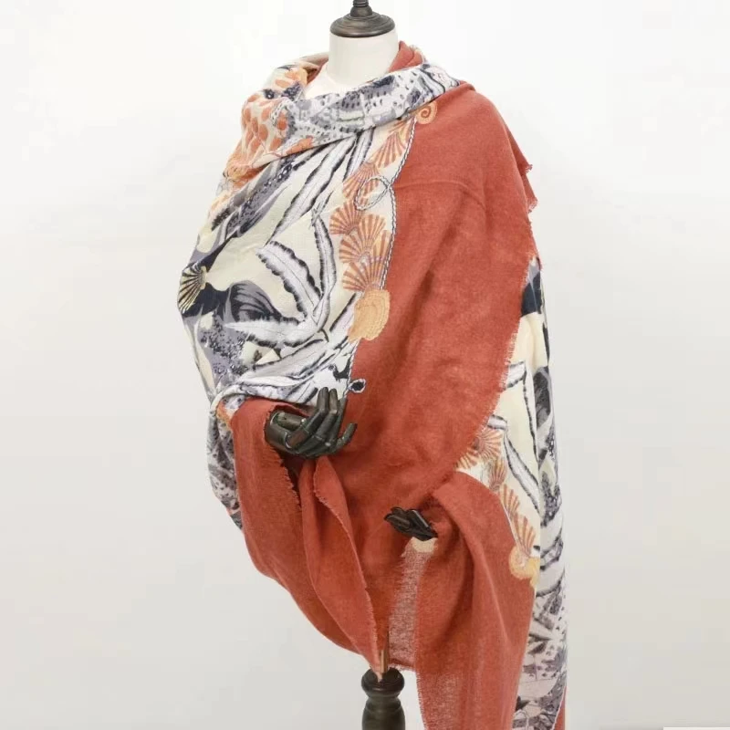 隐形翅膀水煮羊毛时尚百搭保暖围巾披肩民族风秋冬女士花色复古