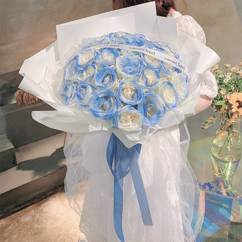 【直播间】碎冰蓝渐变玫瑰花束网红花束人鱼姬鲜花速递同城配送礼