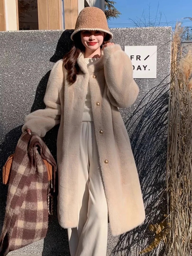 人造皮草 女式长款仿貂生环保毛毛外套2025新新款时尚宽松版