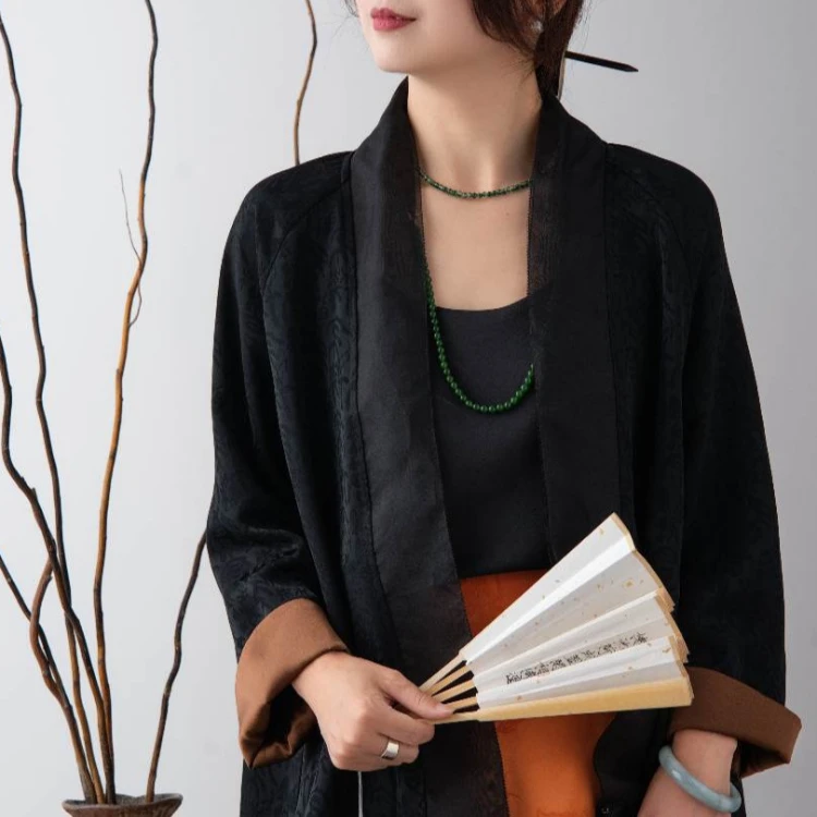 新中式欧根纱提花开衫背心两件套