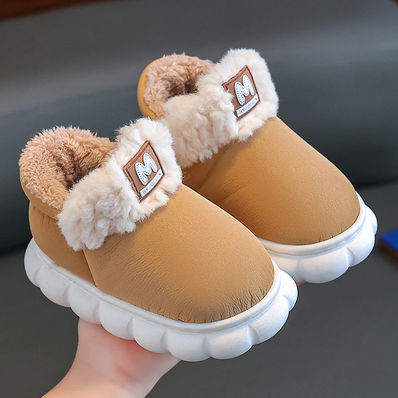 皮面防水冬季儿童棉靴加绒加厚亲子款儿童雪地靴软底男童女童棉鞋